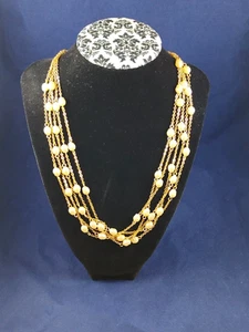 Goldkette und Perle Halskette Kostüm Schmuck Multistrang Perlmutt 18 Zoll - Bild 1 von 5
