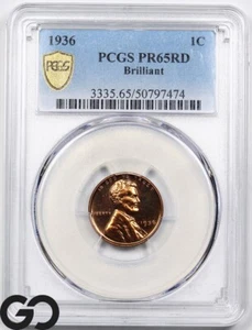 1936 Lincoln Cent Wheat Penny Red PROOF PCGS PR-65 RD ** Brilliant, RARE Date! - Picture 1 of 5