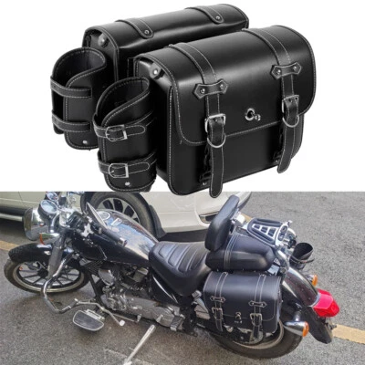 Bolsas de selim laterais universais de motocicleta couro ecológico para Harley Sportster XL883 1200 - Imagem 1 de 4