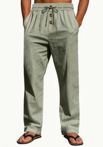 Herren Sommerhose Leicht-Leinen-Gerades Bein-Wanderhose-Trecking-armeegrün-Gr.S - Bild 1 von 4
