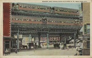 Postcard New York City The Bowery & Doubledeck Elevated Railroad 1918 - Picture 1 of 2