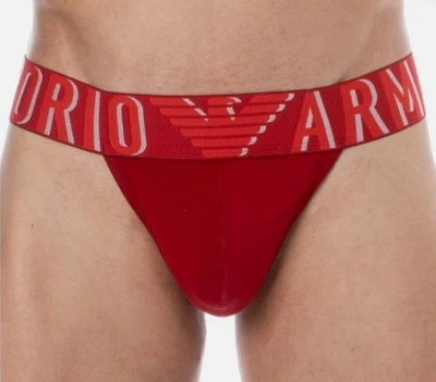 Tanga Emporio Armani Mega Logo Jock Strap Stretch roja para hombre M L XL Foto 1 de 4