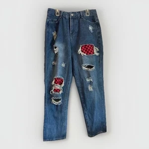 Markenlos Junior L Distressed Patched Straight Leg Taper Ankle High Rise Jeans - Bild 1 von 5