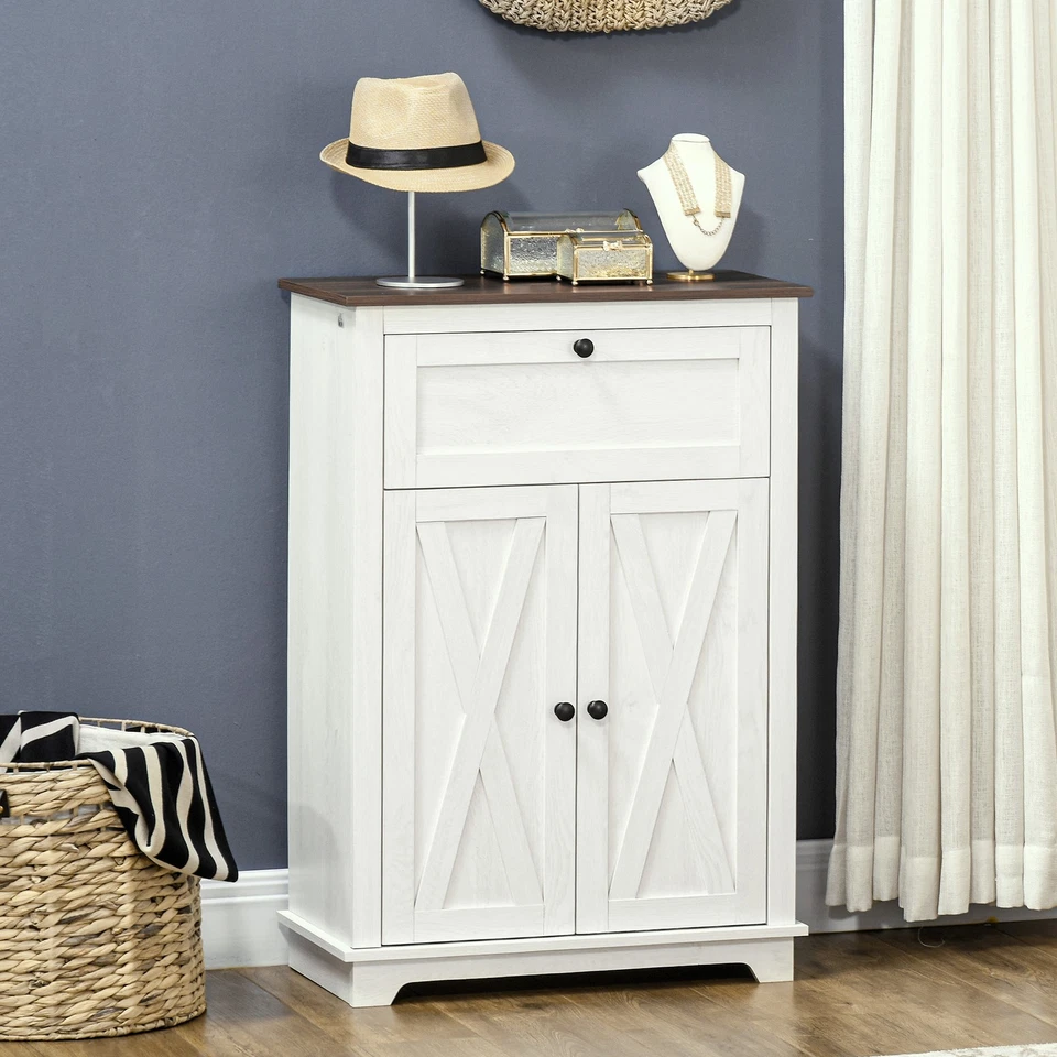 HOMCOM Farmhouse Storage Cabinet Wood Grain with Drawer and Doors - Image 1 of 1