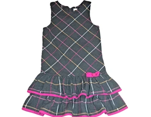 Niñas GYMBOREE Panda Academy 2011 Vestido Jersey a Cuadros 9 Gris Rosa Naranja Franela - Imagen 1 de 4
