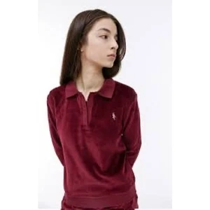 Sporty and Rich NWT Velour Longsleeve Polo Top Merlot Medium - Picture 1 of 13