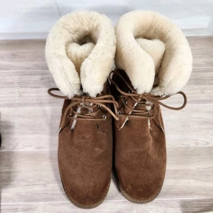 EMU Australia Shoreline Boots W9/M8 Brown Leather Sheepskin Shearling Warm Dry - Picture 1 of 9