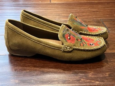 Baretraps Otella Brown Suede Women's 8.5 Floral Slip On Moccasins Loafer Shoes - Image 1 of 4