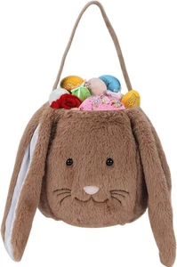 Easter Egg Hunting Baskets Plush Brown Bunny with plush brown - Picture 1 of 6