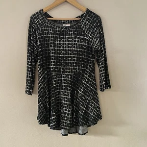 Tianello Women’s Sochi Jacquard Knit 3/4 Sleeve Peplum Tunic Top Artsy Sz MEDIUM - Picture 1 of 11