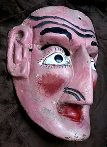 Vintage Volkskunst mexikanische Tanzmaske - Mann ragt heraus Zunge - 9,5" - leichte Gebrauchsspuren - Bild 1 von 10