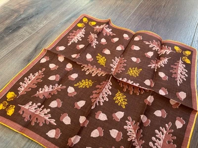 Vintage Faith Austin Brown & Orange Acorns and Oak Leaves Fall Handkerchief - Image 1 of 3