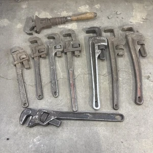 Lot of 9 Vintage Walco RIDGID Unbranded Wrenches USA Angle Head Wood Handle++ - Picture 1 of 10