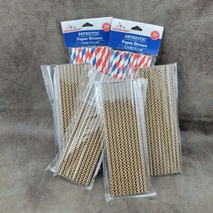 PAPER DRINKING STRAW LOT 48 Patriotic + 40 Brown Polka-dot Birthday Baby Shower - Picture 1 of 9