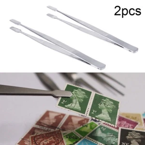 2PCS Stainless Steel Durable Philately Tweezers for Stamps Collection Friends - Picture 1 of 12