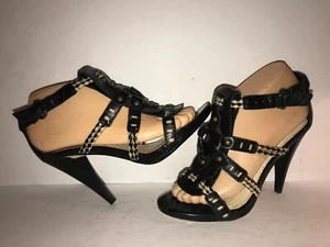 MAX STUDIO SZ 7 BLACK LEATHER ANKLE STRAP WOMEN PUMPS SHOES WS11-2-8 - Picture 1 of 4