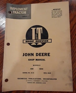 1960 Vintage John Deere Tractor Shop Repair Manual Models 435D 4401D - Picture 1 of 4