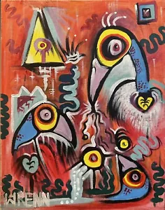 Dipinto astratto originale ""Early birds"" neo espressionismo arte cubista outsider - Foto 1 di 7