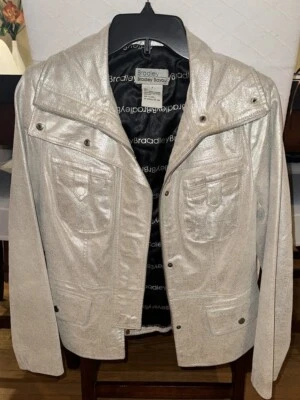 Bradley Bayou Silver Womens Genuine Leather Jacket Size SMALL - Image 1 of 4