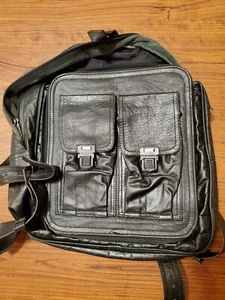 100% Leather Backpack Black Multi Compartment - Picture 1 of 3