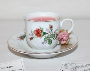 Tazza da tè cinese in porcellana veramente gustosa con piattino piena di candela profumata in scatola - Foto 1 di 13
