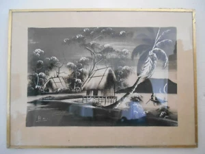 tableau soie tissee afrique tiki 1940 -1960 woven silk  Africa tiki vintage - Photo 1/4