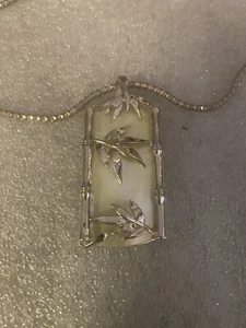 Sterling Silver and Mother of Pearl Bamboo Scroll Pendant 20” Chain - Picture 1 of 5