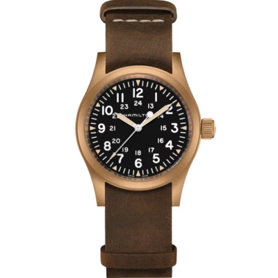 Reloj para hombre Hamilton Khaki Field mecánico esfera negra cuero redondo H69459530 Foto 1 de 4