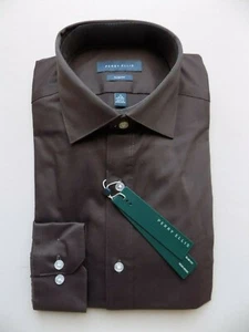 NEW PERRY ELLIS Slim Fit Dress Shirt Size 15 32/33 Dark Walnut Brown LS NWT - Picture 1 of 7