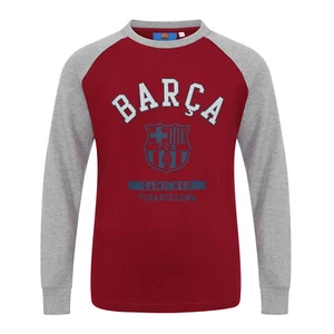 FC Barcelona Boys T-Shirt Long Sleeve Crest Raglan Kids OFFICIAL Football Gift - Picture 1 of 6