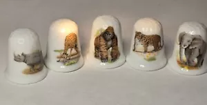 Vintage Porcelain Thimbles AFRICAN ANIMALS made In Japan LOT Of 5 - Picture 1 of 10
