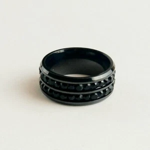 Zirconia & Stainless Steel Black Ring Fashion Jewelry Sizes 5 & 6 - Picture 1 of 4
