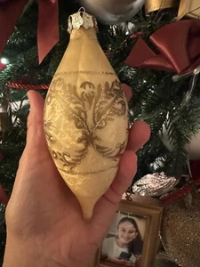 Vintage Quecksilber Glas Weihnachtsschmuck Gold handbemalt mundgeblasen 6" - Bild 1 von 6