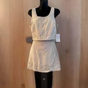 New Rebellion Again Cotton Midnight Sky Linen Crop Top And Mini Skirt Set Size L - Picture 1 of 16