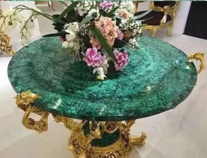 48" Malachite Gemstone Dining Table Luxury handcrafted Kitchen Furniture Decor - Picture 1 of 8