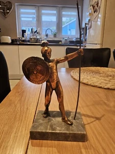 Vintage Brass Greek Warrior Statue on Marble Base - Picture 1 of 7