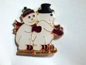 Schneemann Skifahren Ski Pin, Vintage Paar Doppel Ski Team Pin - Bild 1 von 9