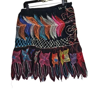 Colorful Handcrafted Embroidered Skirt Festival Burning Man Intricate Frayed M - Picture 1 of 12