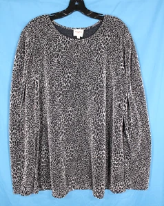 HAYDEN LOS ANGELES Black/w Silver Metallic LEOPARD Semi-Sheer BLOUSE/TOP Sz 2XL - Picture 1 of 4