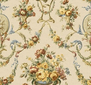 Neo-Classical Urn Bouquets Swags Cameos Wallpaper by Wallquest LB30103 - Picture 1 of 1