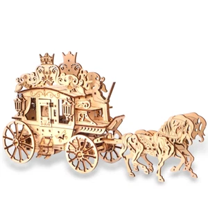 3D Puzzle Wooden Carriage Travel Assembled Model Building DlY Handmade Toy Gift - Picture 1 of 10
