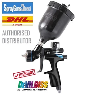 DeVilbiss DV1 Basecoat 1.1mm HVLP Gravity Spray Gun Digital B+ Air Cap W/cup - Picture 1 of 6