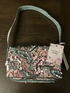 New Release Handcrafted in India Pink Green Aqua Beaded Fringe Bag Viral TikTok - Picture 1 of 10