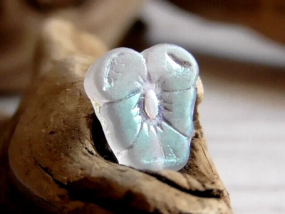 8 - 13x11mm CZECH MATTE CLEAR AB PANSY FLOWER BLOSSOM GLASS BEADS GARDEN PANSIES - Image 1 of 4