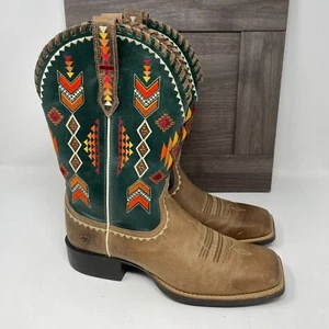 Ariat Western Boots Womens 10 Leather Round Up Skyler Aztec Rodeo Southwestern - Picture 1 of 19