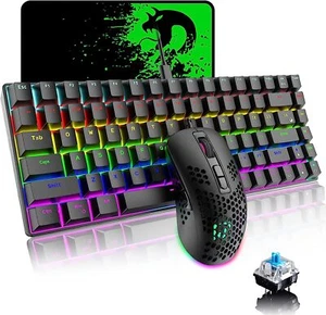 60% Wired Mechanical Gaming Keyboard and Mouse Combo Rainbow Backlight Portable - Picture 1 of 29