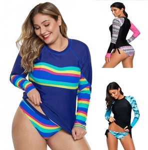 Women Long Sleeve UV Sun Protection UPF 50+ Rash Guard Top 2 Piece Swimsuit Set - Picture 1 of 12