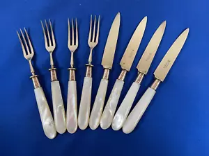 Antike Wüstengabeln & Obstmesser Stahl Bronze Perlengriff 8-teiliges Set 4645 - Bild 1 von 21