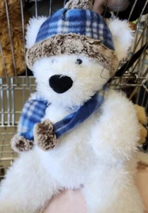 St Judes Kit White Polar Bear Plush 18” Blue Plaid Scarf & Hat NWT - Picture 1 of 1