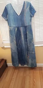 Gorgeous PAPYRUS Midi Dress BNWT Sz XL, Waterfall Pattern, Blue/Gold Streaks! - Picture 1 of 22